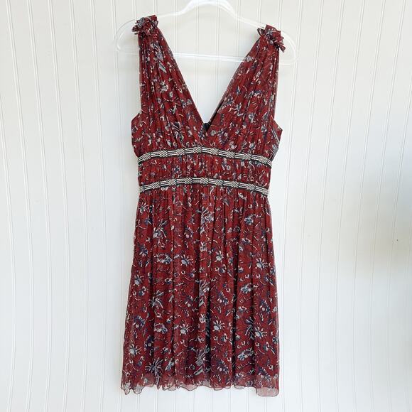 Isabel Marant Etoile Balzan Silk Polka Dot Dress Burgundy Strapless V Neck Sz 6 - Picture 7 of 8